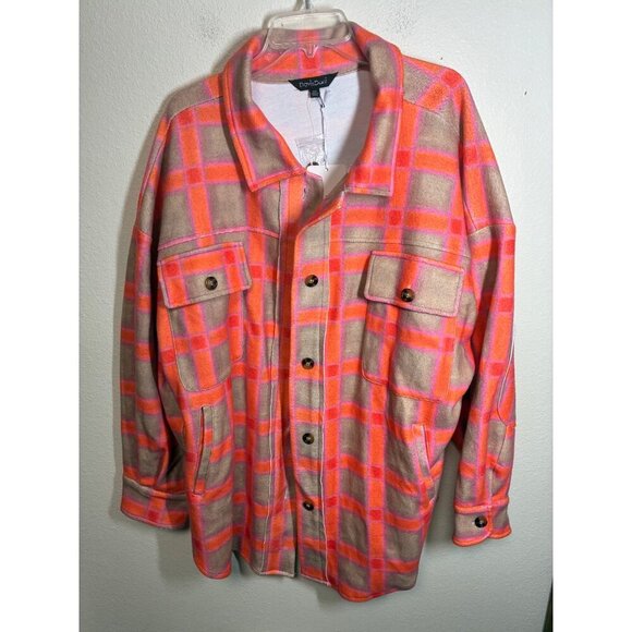 DAVI & DANI Jackets & Blazers - NWT Davi & Dani Shacket Shirt Felt Jacket Soft Check Vibrant Orange Beige Sz 2XL